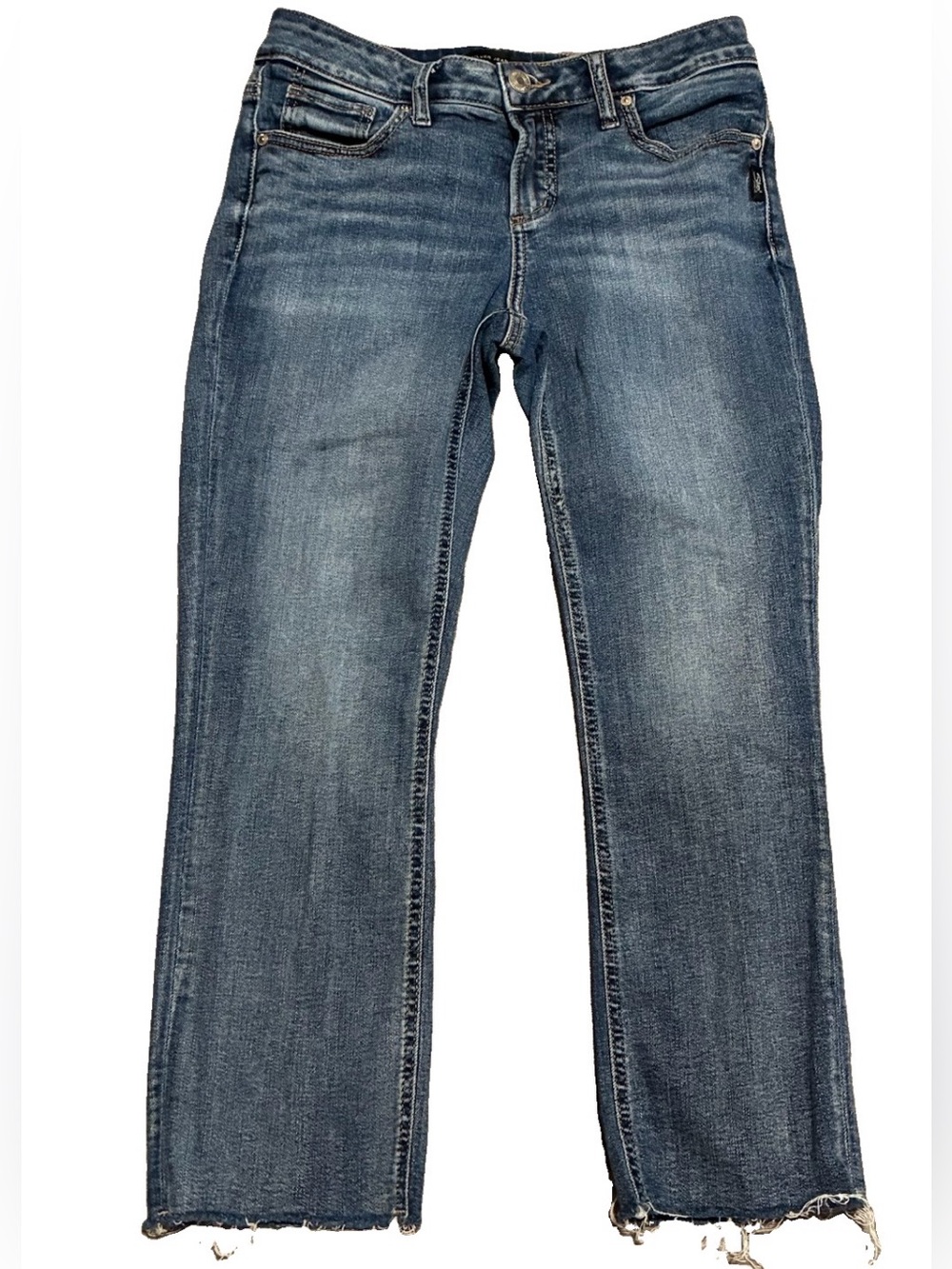 Silver Jeans Co Elyse Capri Women’s 27x23.5 Blue Denim Raw Hem Jeans